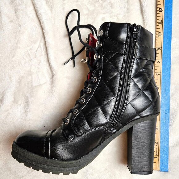 Guess Womens Quilted Black Lace-Up Ankle Boots Size 8.5 4-Inch Heels - Picture 2 of 13